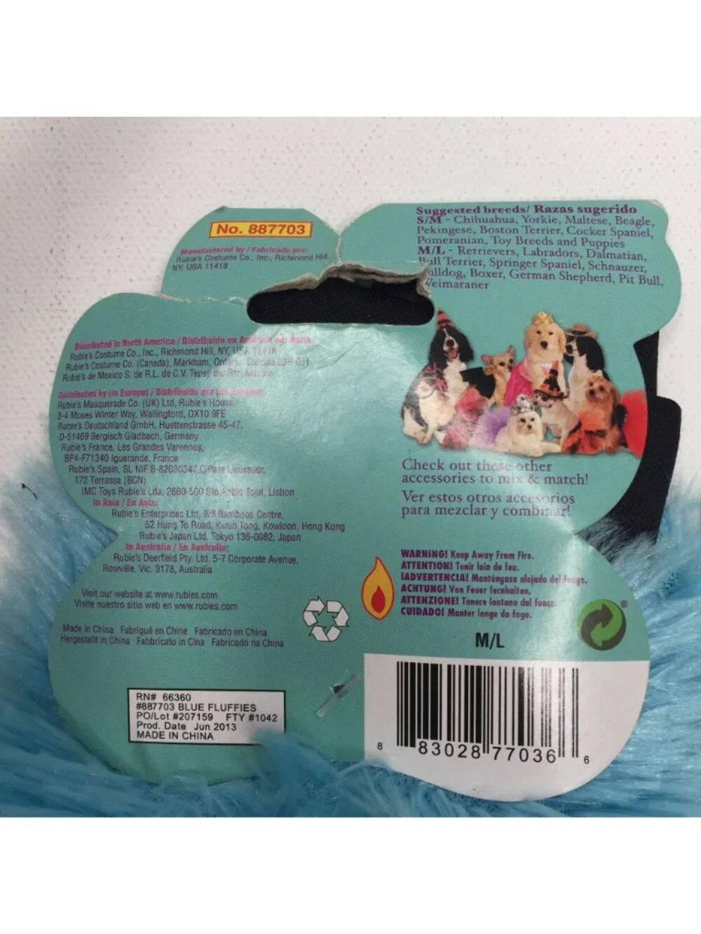 Rubies Pet Shop Blue Leg Fluffies Wamers Halloween Costume Medium Large Med Lg